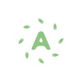 Letter A minimal with green leaf round logo design vector graphic symbol icon sign illustration creative idea Royalty Free Stock Photo