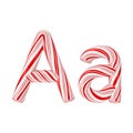 Letter A Mint Candy Cane Alphabet Collection Striped in Red Christmas Colour. 3d Rendering Royalty Free Stock Photo