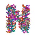 Letter N, alphabet made of multicolored high heel shoes, woman footwear, 3d render on white background