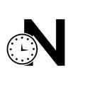 Letter N Clock Logo Design Vector Template