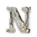 Letter N from crumpled newspaper on a clean white background. Fashion scrapbook lettering concept. Generative AI