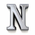 Realistic Silver Letter N On White Background - 3d Cartoon Style