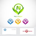 Letter N green leafs logo set