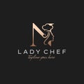 Letter N Lady Chef, Initial Beauty Cook Logo Design Vector