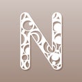 The letter N for laser cutting. English alphabet. Vector illustration.