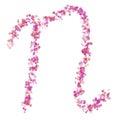 Letter N latin alphabet. Pink dot circles, shades of pink lilac. Lettering bubbles circles, hand drawing letter font. Beautiful