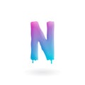 Letter N logo. Colored paint character with drips. Dripping liquid symbol. Isolated art concept vector.