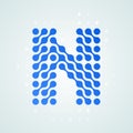 Letter N logo modern halftone icon. Vector flat letter N sign futuristic blue dot line liquid font trendy digital design