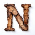 letter N made with old burnt wood on white background generative AI Royalty Free Stock Photo