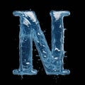Letter N made of water. Font with splashes and drops of blue liquid. Typographic symbol