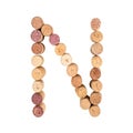 The letter `N` is made of wine corks. Isolated on white background Royalty Free Stock Photo