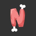 Letter N meat font. Pork and bone alphabet sign. Ham lettering.