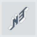 Letter N and number 3 - logotype. Three-dimension original letters. N3 - logo or code. Isometric 3d font for design
