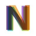Letter N in overlay color transparency style isolated on white background. Alphabet folded from different retro colors