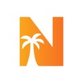 Letter N Palm Tree Logo Design Concept For Travel Beach Landscape Icon Vector Template Royalty Free Stock Photo