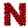 Letter N with red colored shiny balls. realistic vector illustration