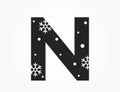 Letter n with snowflake and snow. initial letter for Christmas, new year and winter design. isolated vector image Royalty Free Stock Photo