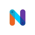 Letter N tech colorful logo with overlay effect.