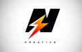 Letter N Thunderbolt Logo Concept with Black Letter and Orange Yellow Thunder