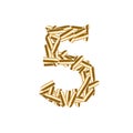 The letter number five or 5 gold color, in the alphabet bullet s