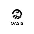 Letter O and desert illustration with tall palm tree logo design