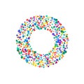 Letter o filled with dense watercolor confetti on.