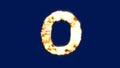 Letter O, innovation blazing orange cyberpunk font on blue screen, isolated - object 3D rendering