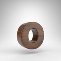 Letter O lowercase on white background. Dark oak 3D letter with brown wood texture. Royalty Free Stock Photo