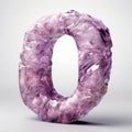 letter O made of translucent purple stone on white background generative AI