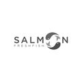Letter O Salmon Fish Logo Retro Vintage seafood label Vector Design Illustration. template emblem symbol label silhouette Royalty Free Stock Photo