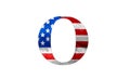 Letter O with stars and stripes US flag lettering font