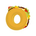 Letter O tacos. Mexican fast food font. Taco alphabet symbol. Me