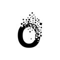 The letter O turns into a cloud of squares of different sizes