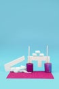 Letter objects with marshmallows and candle holders on a blue and purple background Royalty Free Stock Photo