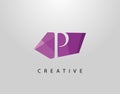 Letter P Abstract Gem Stone Logo. Creative P letter design with polygonal purple color on abstract stone shapes