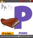 letter P from alphabet with cartoon piano musical instrument