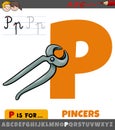 letter P from alphabet with cartoon pincers tool Royalty Free Stock Photo