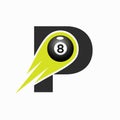 Letter P Billiard Sports Team Club Logo. 8 Ball Pool Logo Design Template