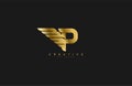 Letter P Bold Strong Wings Shape Gold Logo