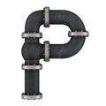 Letter P from cast iron pipes, 3D rendering Royalty Free Stock Photo