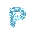 Letter P Circuit Board Icon: Processor, Program, and Digital Power Concept Logo Royalty Free Stock Photo