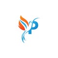 Letter P combined with the fire wing hummingbird icon logo Royalty Free Stock Photo