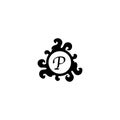 Letter P Decorative Alphabet Logo Isolated On White Background. Elegant Curl & Floral Logo Concept. Luxury Black Initial Abjad