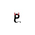 Letter P with devil`s horns and tail icon logo design vector Royalty Free Stock Photo