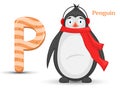 Letter P of the English alphabet for children with a penguin. Cartoon style. Vector illustration Royalty Free Stock Photo