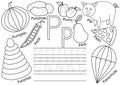 Letter P. English alphabet. Education for children.