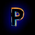 Letter P of glassy dark blue shining font isolated on black background - 3D illustration of symbols Royalty Free Stock Photo