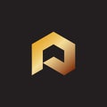 Letter p golden geometric home logo vector