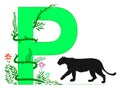 Letter P with green grass vines and Panther