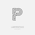 Letter P. Labyrinth vector logo template. Line art rebus, concept logotype icon. Royalty Free Stock Photo